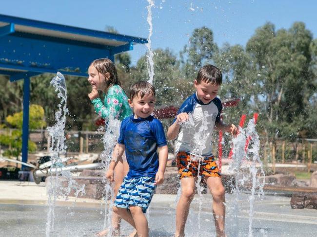 Mill Park All Abilities Play Space has a water play area with accessible water play tables, shooting water jets, misting rings and manual water pumps. (Picture: City of Whittlesea)