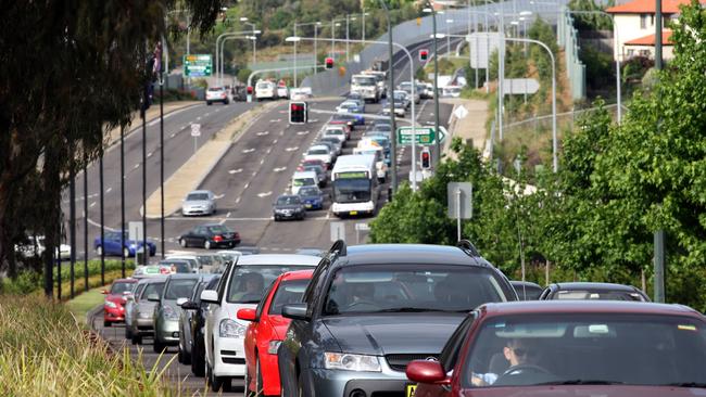 A typical morning traffic jam on Norwest Boulevarde in Norwest Business Park off Old Windsor Road, northwest of Sydney. 