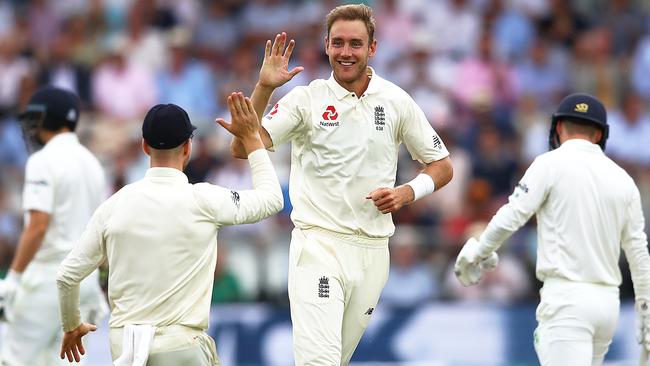 Stuart Broad of England celebrates taking the wicket of Andy McBrine. Picture: Julian Finney/Getty Images