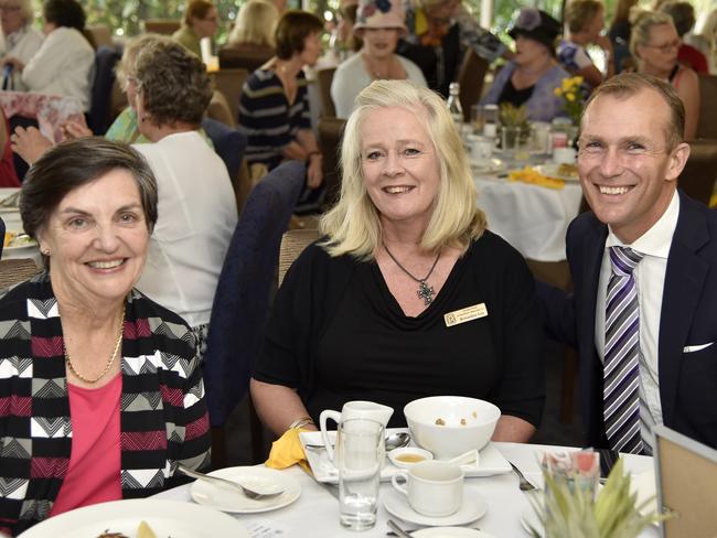 Joan Bratel (left), Bernadine Guy and Rob Stokes State MP for Pittwater at breakfast for International Women's Day at Royal Prince Alfred Yacht Club. Picture: Martin Lange