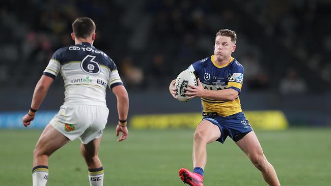 Jai Field was threatening all night for the Eels with his running game. Picture: Getty Images.