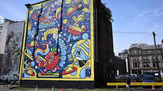 Sound of Freedom: an art installation by Ukranian Somari and Brit Neil Keating on the streets of Liverpool. Picture: AFP