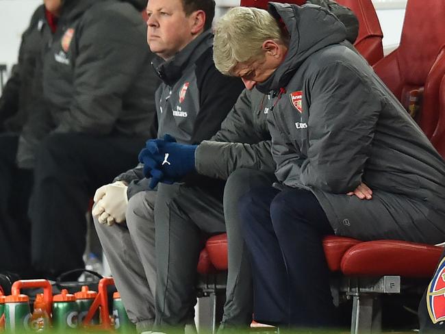 Arsenal's French manager Arsene Wenger looked uncomfortable all evening