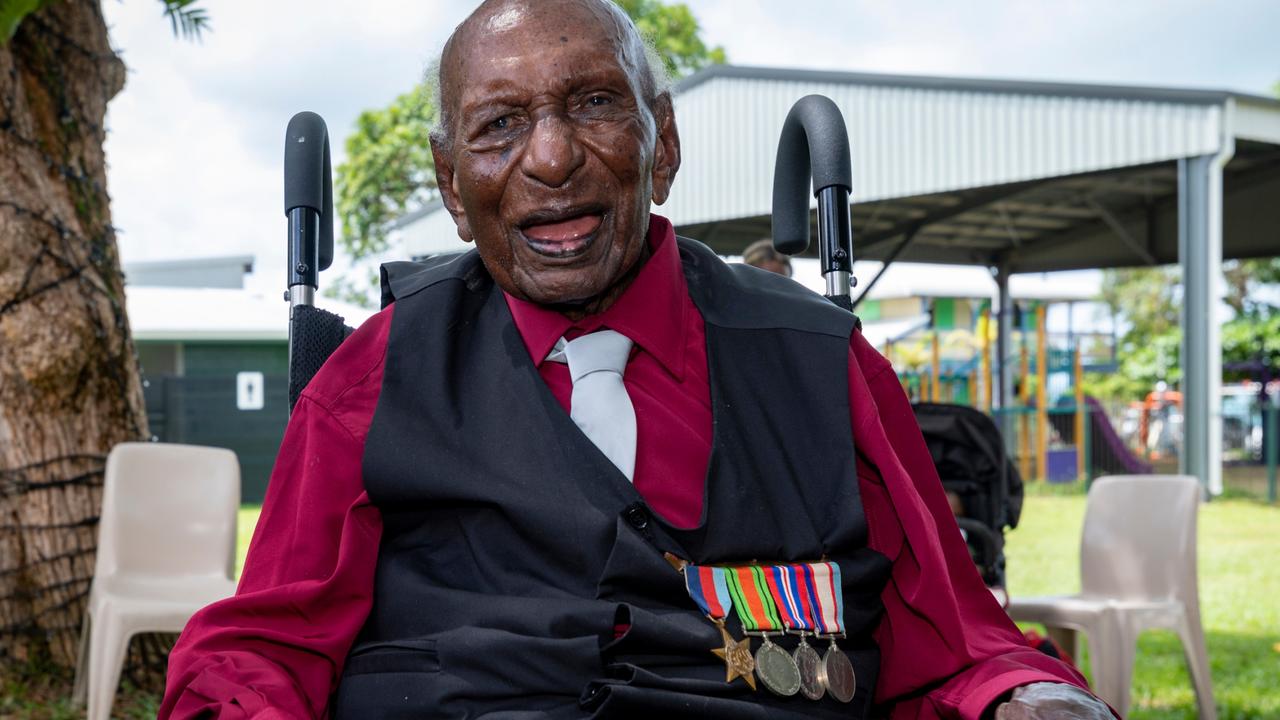 World War Two veteran Mr Awati Mau at the Torres Strait Island Light Infantry Battalion 80th anniversary ceremony held at Thursday Island. Picture: Supplied