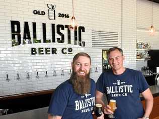 AMBITIOUS: Ballistic Bar and Brewery owner Dave Kitchen (right) and brewer Lachlan Crothers prepare for the bar's opening today. Picture: Rob Williams