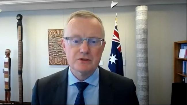 RBA governor Philip Lowe addresses a FINSIA web forum in Sydney.