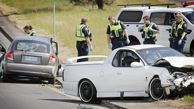 Police at the scene of the fatal crash on the South Arm Highway in which a 49-year-old Parattah man was killed and his wife and two stepdaughters were injured. Picture: MATHEW FARRELL