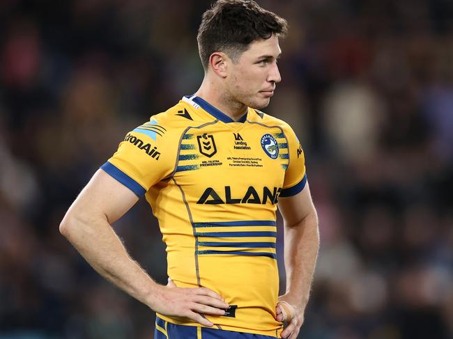 SYDNEY, AUSTRALIA - OCTOBER 02: Mitchell Moses of the Eels looks on during the 2022 NRL Grand Final match between the Penrith Panthers and the Parramatta Eels at Accor Stadium on October 02, 2022, in Sydney, Australia. (Photo by Cameron Spencer/Getty Images)