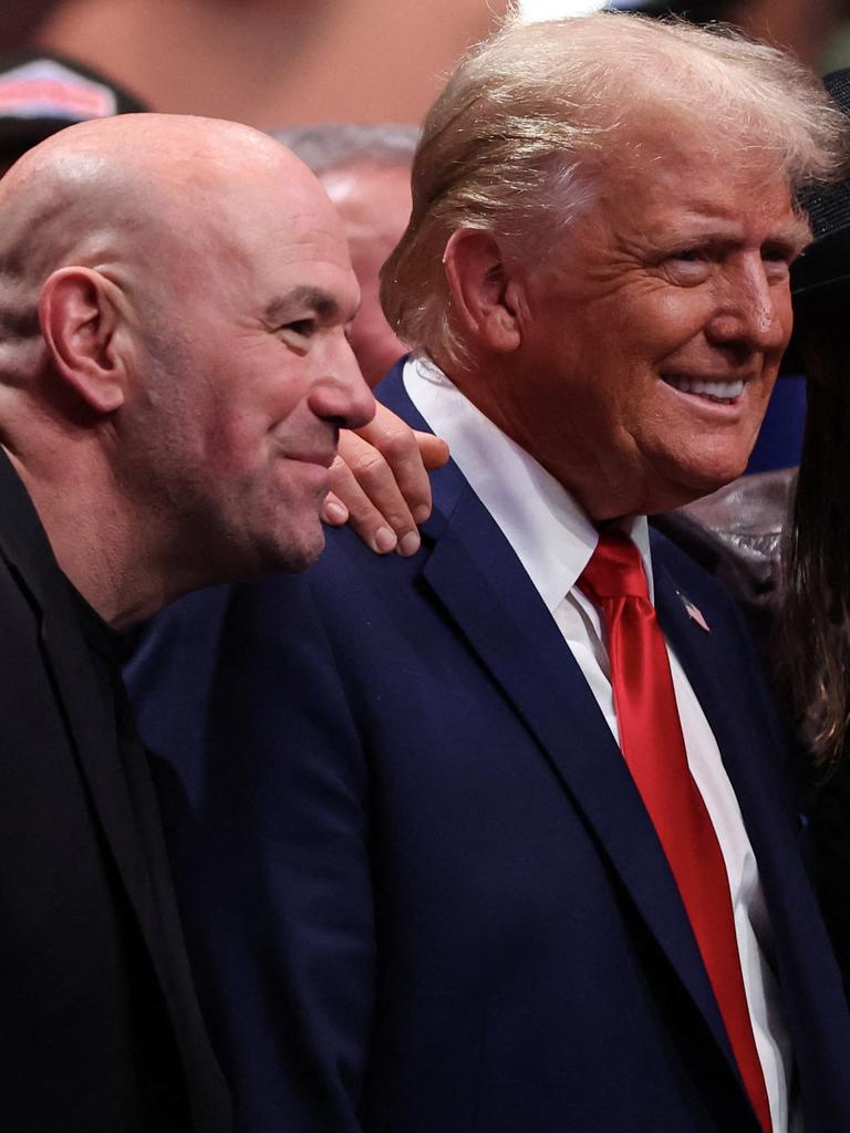 Rogan and Trump during the UFC 309 event in New York. Picture: Getty Images via AFP