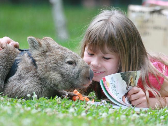 Ready for their close-up! Bindi and a wombat in 2007.