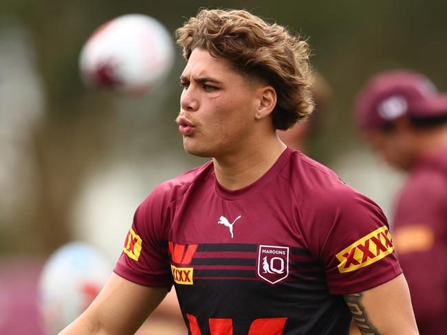 GOLD COAST, AUSTRALIA - JUNE 01: Reece Walsh during a Queensland Maroons State of Origin Training Session at Sanctuary Cove on June 01, 2024 in Gold Coast, Australia. (Photo by Chris Hyde/Getty Images)