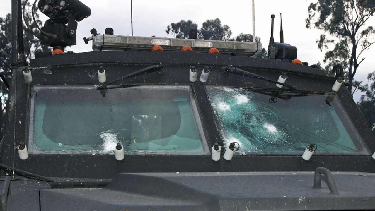 The BearCat vehicle sustained gunfire to its windshield as it tried to approach the Trains’ property. Picture: Supplied