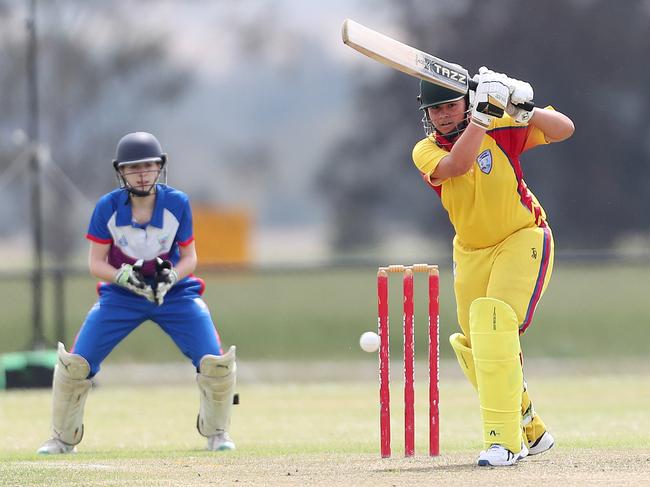 Greater Illawarra batter Amelia Valdez drives for Greater Illawarra during last season’s U19 Country Champs. Picture: Sue Graham