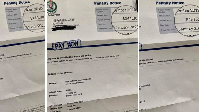 A cyclist received three fines from police. Picture: Supplied