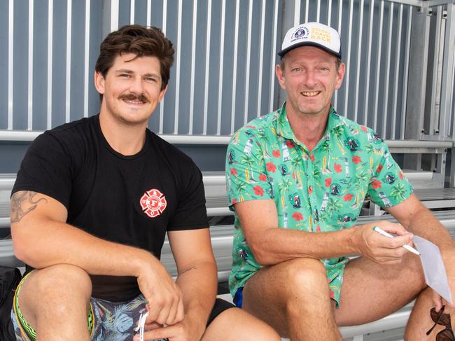 Trent Beasley and Ben Madden at the Mackay Aquatic & Recreation Complex for the Fire and Rescue Service, Movember event consisting of a 60km pool swim.Picture: Michaela Harlow