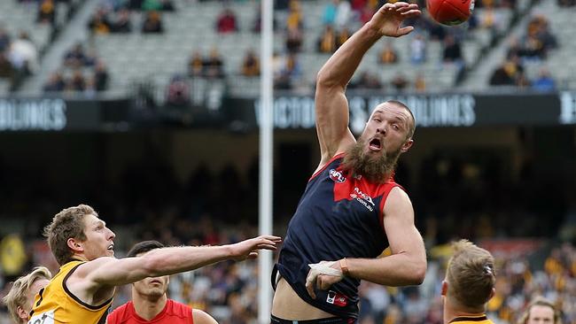 Max Gawn had 50 hitouts against Hawthorn in Round 11. Picture: Wayne Ludbey