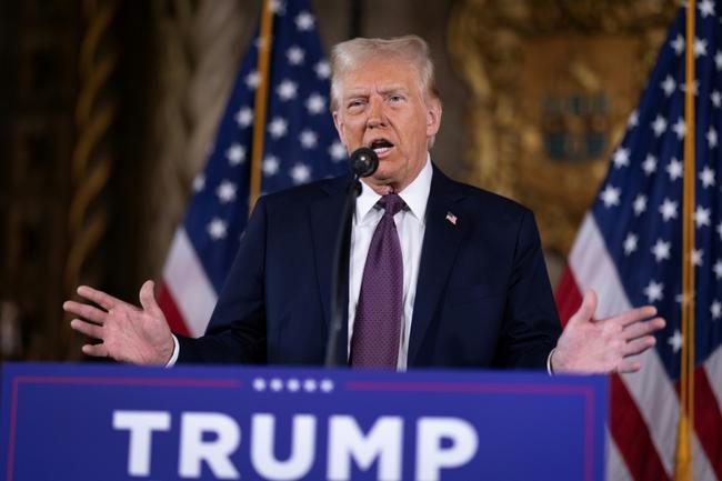 US President-elect Donald Trump speaks to members of the media during a press conference at the Mar-a-Lago Club on January 7, 2025 in Palm Beach, Florida