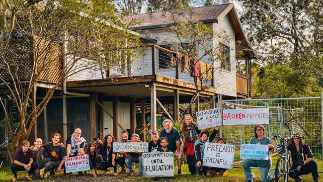 A previous Reclaim Our Recovery protest in May 2024, when Lismore squatters prepared for police and NSW RA eviction. Picture: Facebook