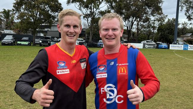 Kristen (R) and Stefan Feehan pose for a photo post-game.