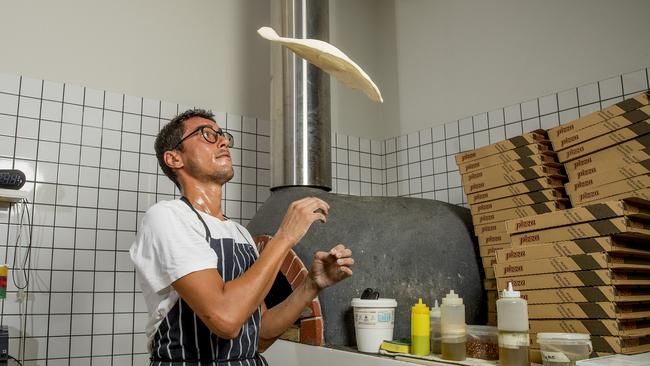 Salt Meats Cheese chef Gian Luca Garofalo making pizzas. Picture: Jerad Williams