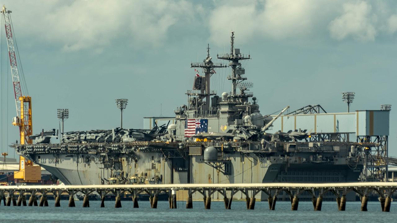 The USS Wasp docked in Brisbane on Friday afternoon. Picture: Alistair Bulmer