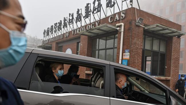 (Members of the World Health Organisation (WHO) team investigating the origins of the COVID-19 coronavirus arrive at the Wuhan Institute of Virology in Wuhan. Picture: Hector Retamal / AFP