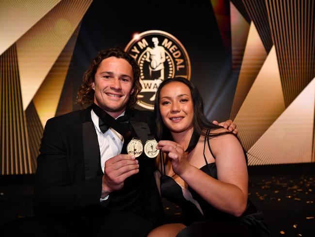 Nicholas Hynes and Raecene McGregor with their Dally M Medals. Picture: NRL Photos