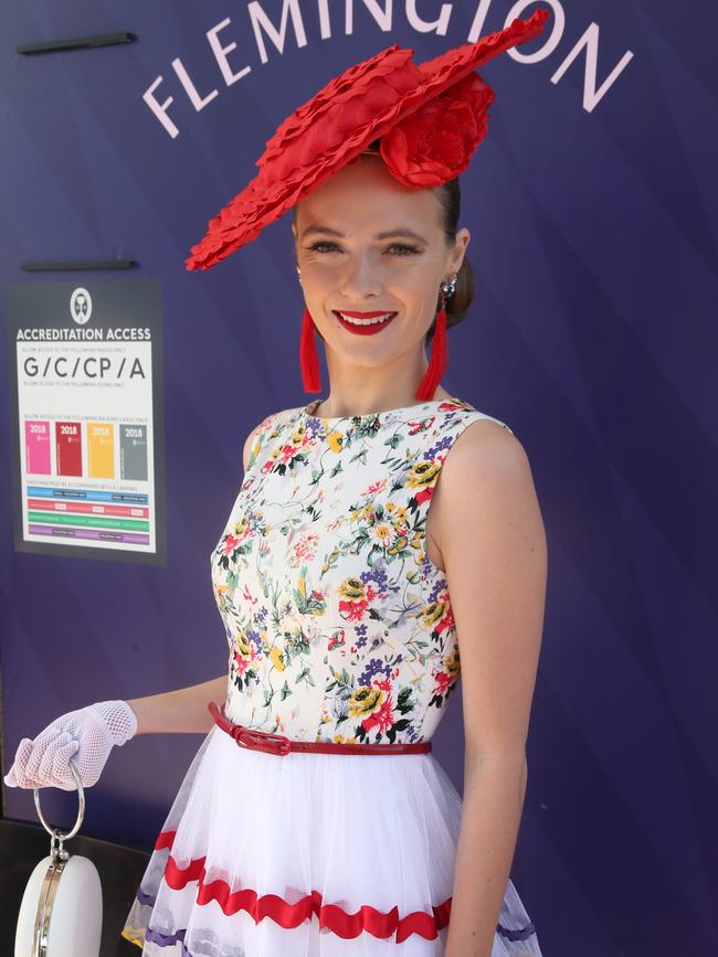 Laura Campbell enjoying Oaks Day. Photo: AAP Image