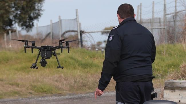 Drones were deployed as part of the bush search. Picture: David Crosling