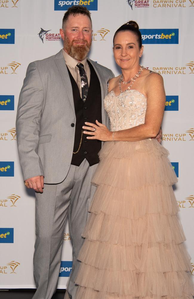 Kerry Wetherall and Jason Pearce at the 2024 Darwin Turf Club Gala Ball. Picture: Pema Tamang Pakhrin