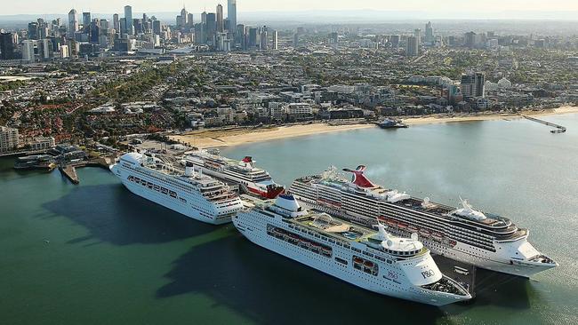 Ship to shore: P & O cruise ships docked at Station Pier in Melbourne for the 2014 Melbourne Cup.