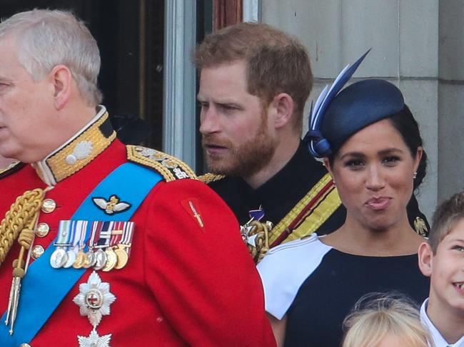 Meghan Duchess of Sussex appears to see the funny side of an apparent mild rebuke from Prince Harry. Picture: Supplied