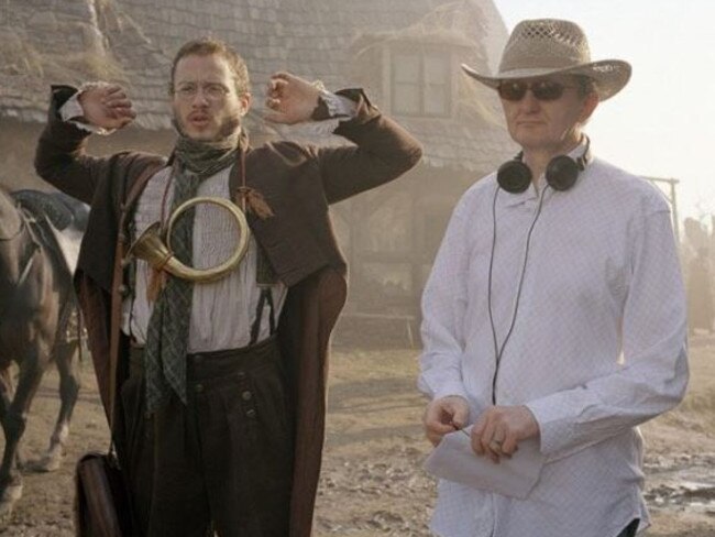 Heath Ledger and friend and dialect coach Gerry Grennell on The Imaginarium of Doctor Parnassus. Picture: Supplied