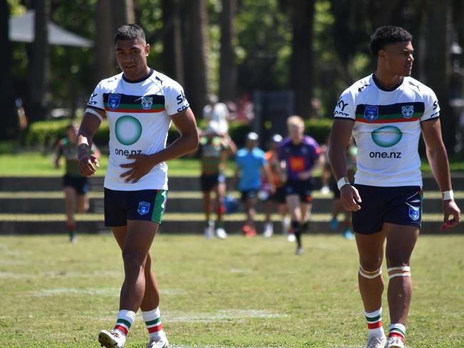 Raphael Sio (left) and Salesi Piliu of the Warriors. Picture: Sean Teuma/NewsLocal