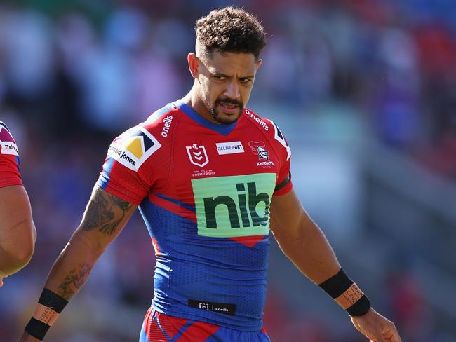 NEWCASTLE, AUSTRALIA - MARCH 20: Dane Gagai of the Knights looks on during the round two NRL match between the Newcastle Knights and the Wests Tigers at McDonald Jones Stadium, on March 20, 2022, in Newcastle, Australia. (Photo by Cameron Spencer/Getty Images)