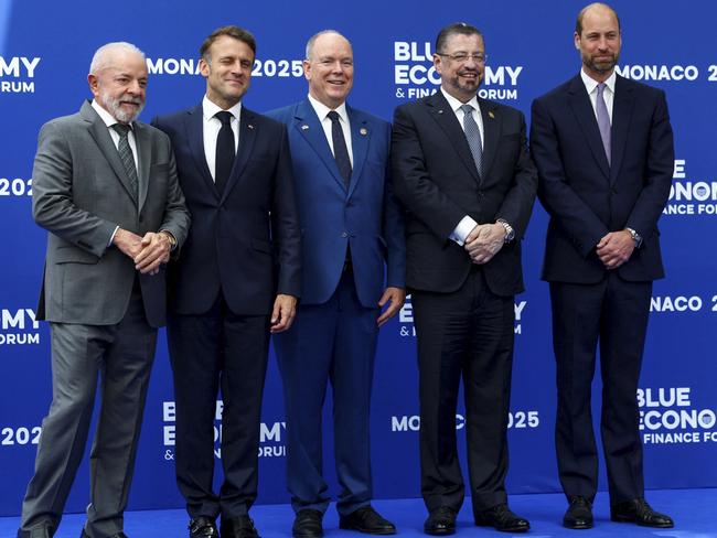 Brazil's President Luiz Inacio Lula da Silva, France's President Emmanuel Macron, Prince Albert, Costa Rica's President Rodrigo Chaves Robles and Prince William are all united on the cause. Picture: AP Photo