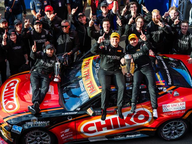 BATHURST, AUSTRALIA - OCTOBER 13: Brodie Kostecki driver of the #1 Erebus Motorsport Chevrolet Camaro ZL1, Todd Hazelwood driver of the #1 Erebus Motorsport Chevrolet Camaro ZL1 during the Bathurst 1000, part of the 2024 Supercars Championship Series at Mount Panorama, on October 13, 2024 in Bathurst, Australia. (Photo by Daniel Kalisz/Getty Images)