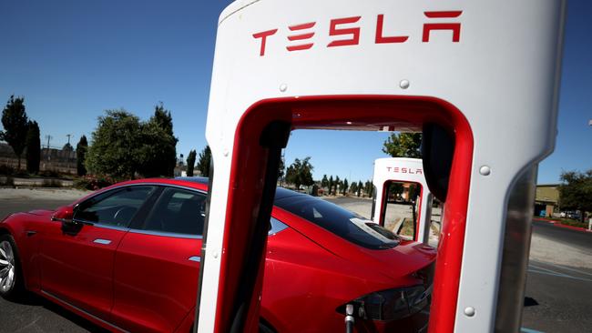 A Tesla at a charging station in California. Picture: AFP