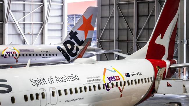 Qantas and Jetstar aircraft stated the company’s position on the national referendum.