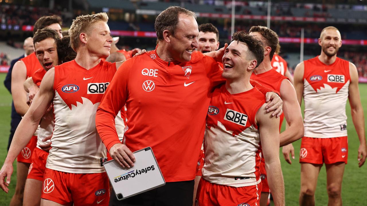 John Longmire has a strong bond with his players, including second-year rising star Errol Gulden. Picture: Michael Klein