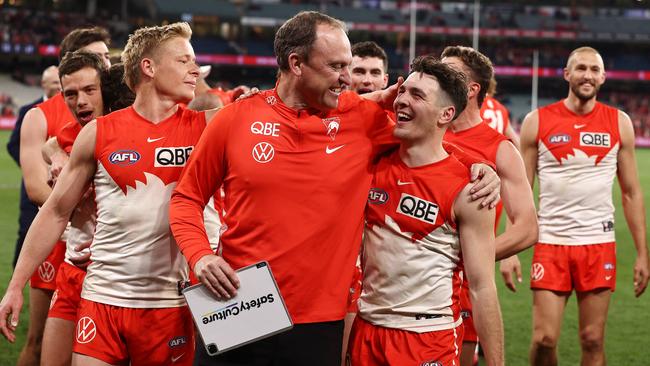 John Longmire has a strong bond with his players, including second-year rising star Errol Gulden. Picture: Michael Klein