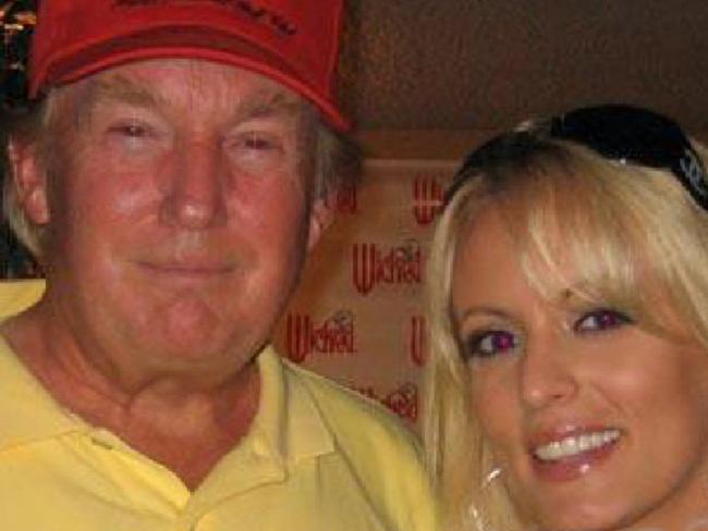 Donald Trump with Stephanie Clifford, whose stage name is Stormy Daniels, in a 2006 photo uploaded to her Myspace.com account. Picture: MySpace