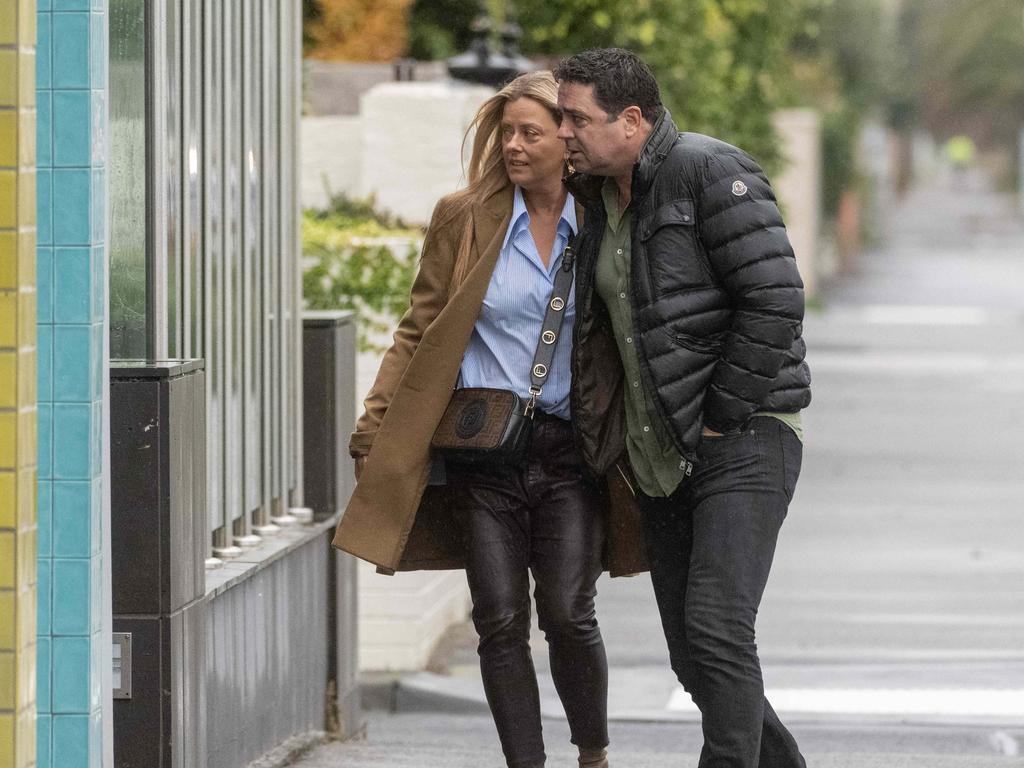 Garry Lyon and Nicky Brownless at the wake for Amanda Brown. Picture: Tony Gough