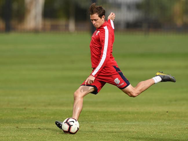 Craig Goodwin training for Adelaide United at Adelaide United Playford Training centre on Tuesday. Picture: AAP/Mark Brake