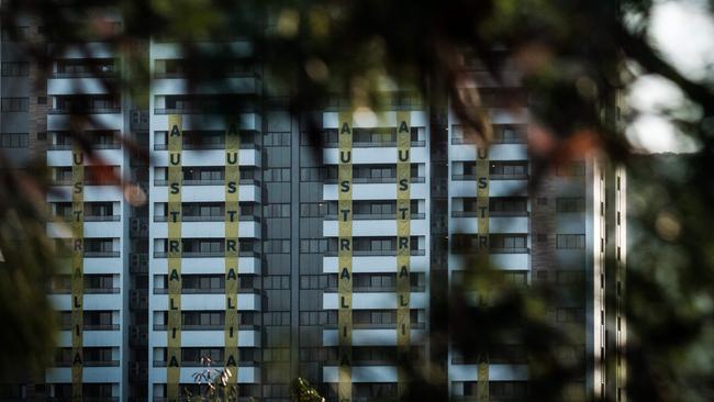 View of the Australian team's apartments at the Olympic Village.