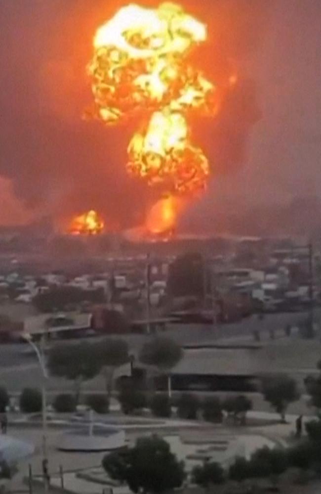 Smoke billowing above Yemen's rebel-held Hodeida port city following Israeli strikes. Picture: AFP/ UGC