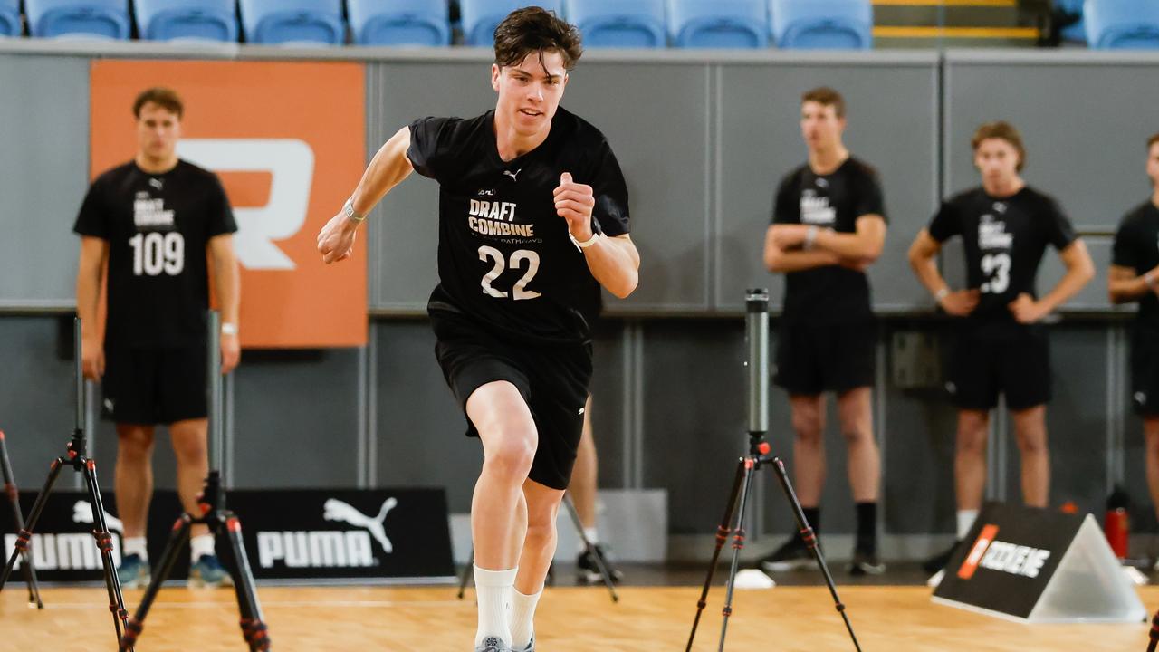 Darcy Wilson in action during the 2023 AFL National Draft Combine. Picture: Dylan Burns