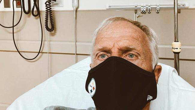 Greg Norman in hospital on Christmas Day. He has since started quarantining at home. Picture: Instagram