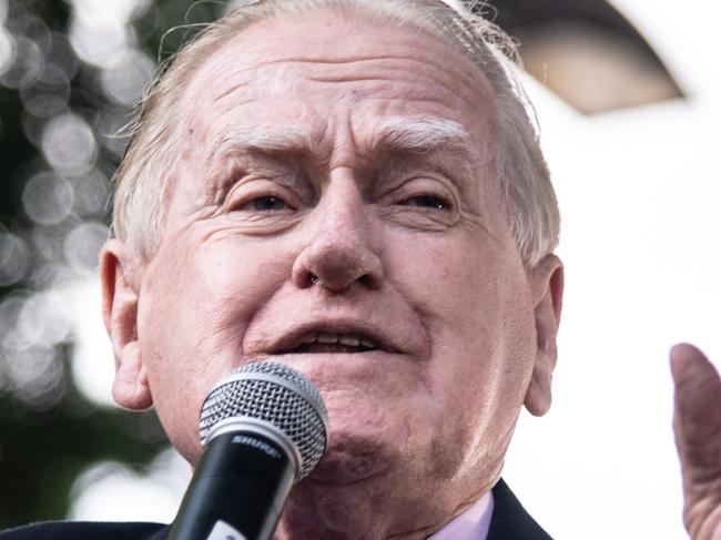 Federal President of the Christian Democratic Party Fred Nile speaks during an anti-abortion rally in Hyde Park, Sydney, Sunday, September 15, 2019. Members of Parliament joined pro-life and pro-family groups, women's advocates, faith leaders and thousands of people from across the state to rally against the Reproductive Health Care Reform Bill 2019. (AAP Image/James Gourley) NO ARCHIVING