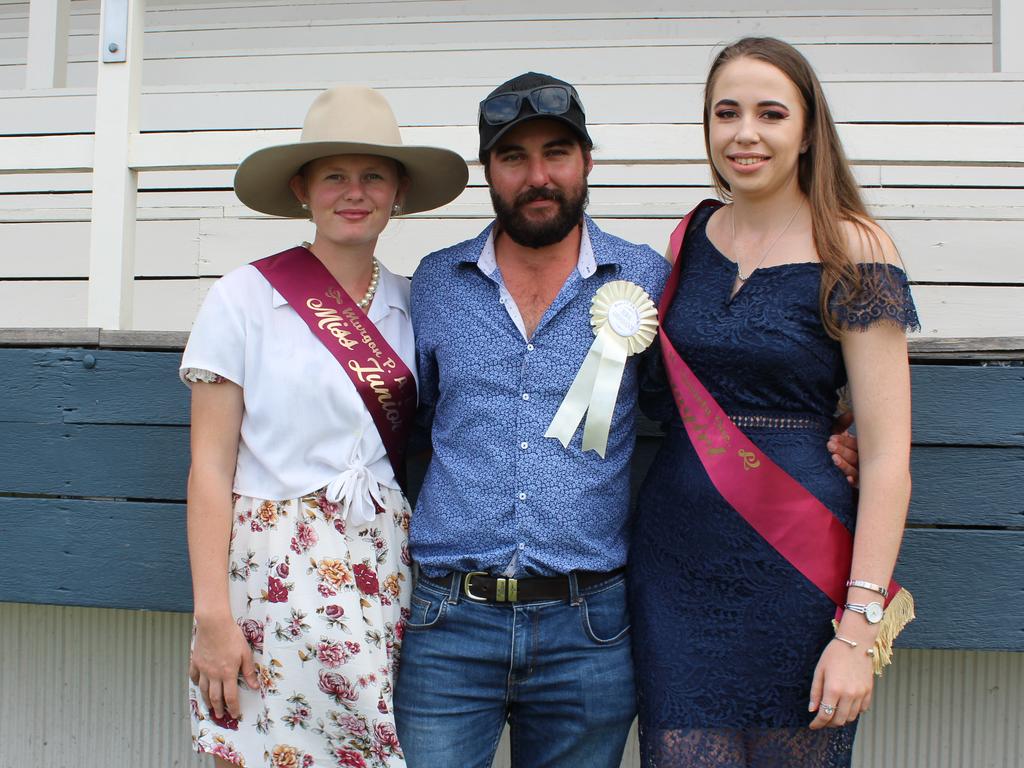 Junior Miss Showgirl Romana Ricketts, Rural Ambassador Hayden Oberle and Miss Showgirl Amanda Hiron at the Murgon Show. Photo: Laura Blackmore